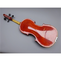  Early 20th century violin, French or German, with 36cm one-piece maple back and ribs and spruce top, L58cm, in carrying case  