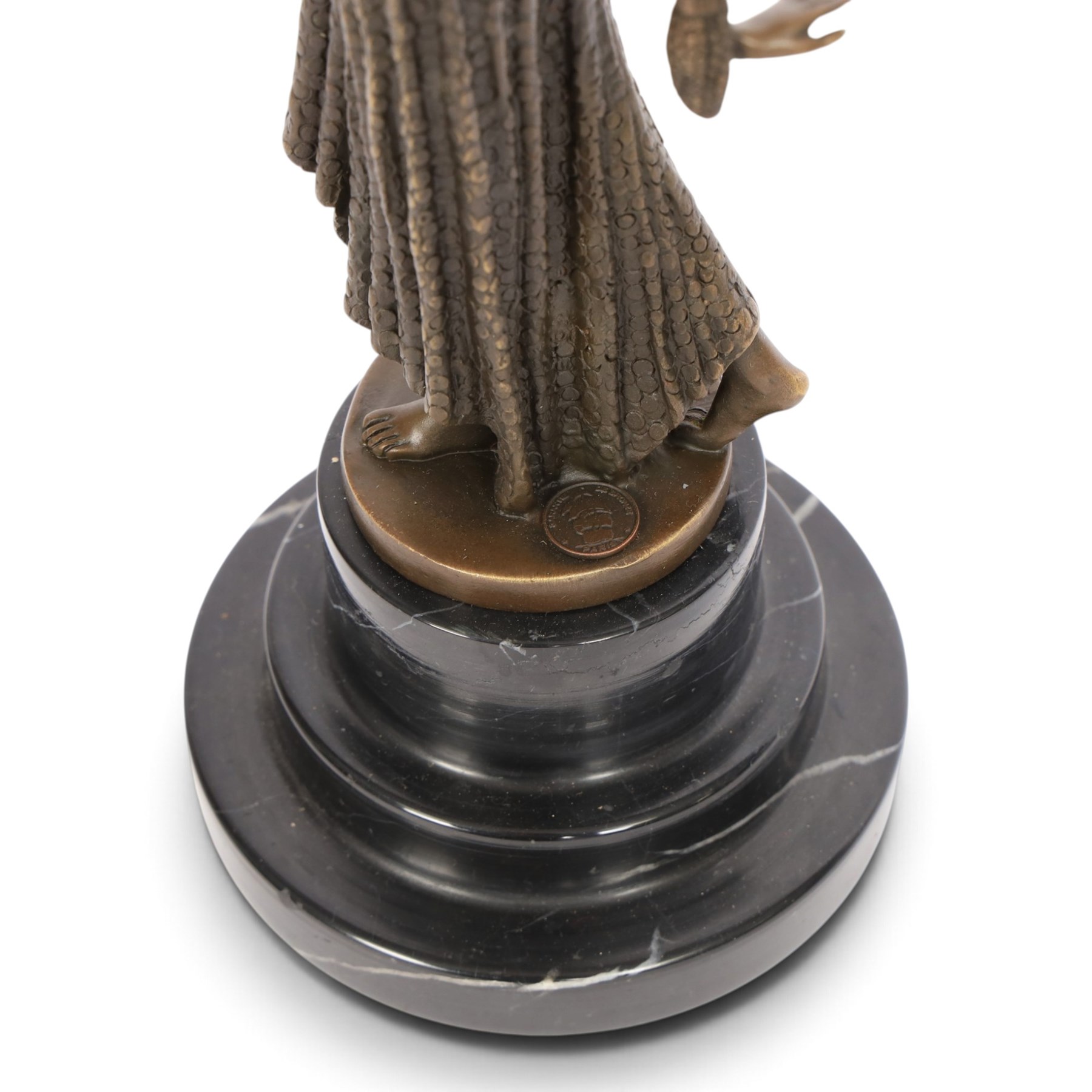 After Demétre Chiparus, Art Deco patinated bronze figure 'Footsteps', modelled as a female dancer with raised arm