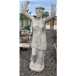 Cast stone water carrier garden figure, on plinth - THIS LOT IS TO BE COLLECTED BY APPOINTMENT FROM DUGGLEBY STORAGE, GREAT HILL, EASTFIELD, SCARBOROUGH, YO11 3TX