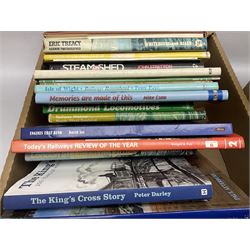 Two boxes of railway books, to include West Country Railway History, Linton and Barnstable Railway,  The King's Cross Story, Railway Photographer etc