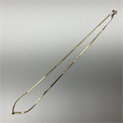 9ct gold flat link necklace chain and a collection of silver and costume jewellery including brooches, necklaces, rings etc