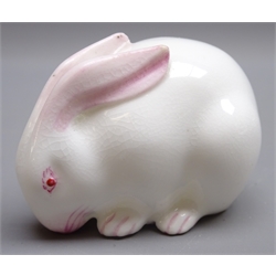  Royal Worcester porcelain Netsuke style rabbit, c1913, L4.5cm   
