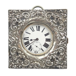  Goliath pocket watch top wind, in silver desk stand embossed decoration, Chester 1906  
