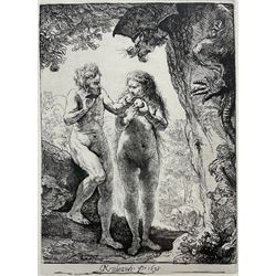After Rembrandt (Dutch 1606-1669): 'Adam and Eve', 20th century etching 16cm x 12cm 