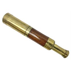 19th century brass and mahogany cased four-draw telescope by Cox Devonport with retractable weather sleeve L81cm fully extended
