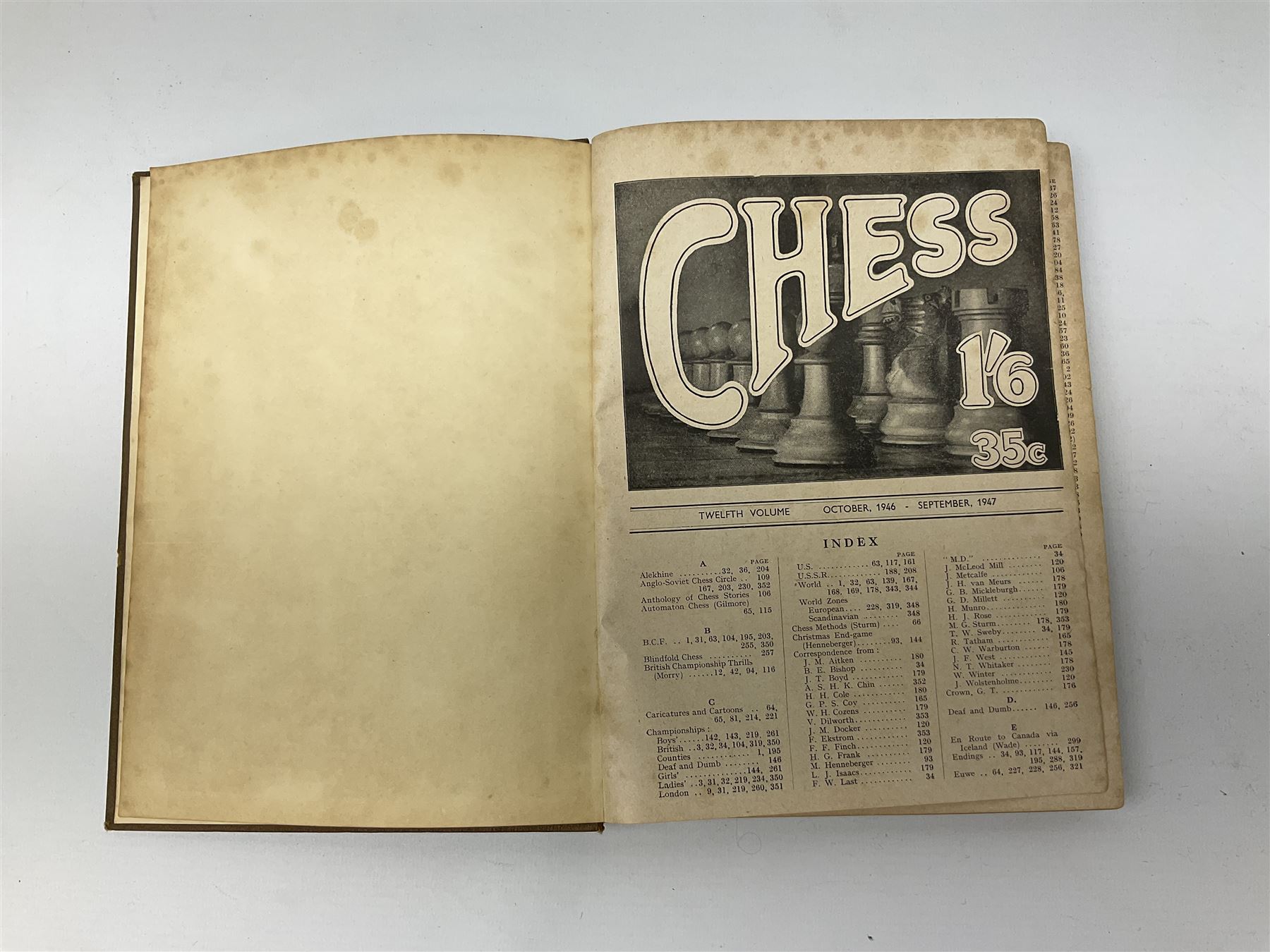 Three bound volumes of 'Chess' magazine 1946-50; fifteen issues of 'The BCCA Magazine' 1949-51; Chess Olympiad books 1970 &1972; and other books and pamphlets of chess interest