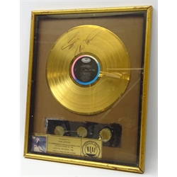  Signed Tina Turner, 'Private Dancer', RIAA Gold Sales Award, presented to John Hudson, commemorating sales of more than 500,000 copies, framed 42cm x 53cm   