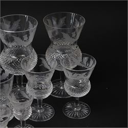 Ten Edinburgh Crystal Thistle pattern glass, comprising one red wine glass, two white wine glass, champagne flute, two port, three sherry and one tumbler