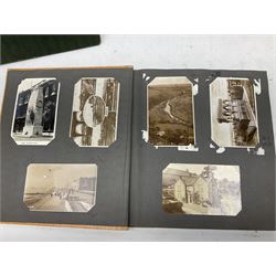 Five albums containing a large quantity of Edwardian and later postcards, predominantly topographical, mostly printed but some real photographic including street scenes, George Studdy 'Bonzo', WW1 soldiers and Lord Kitchener, portraits and groups, novelty pull-outs, shipping, comic, Mabel Lucie Attwell etc (5)
