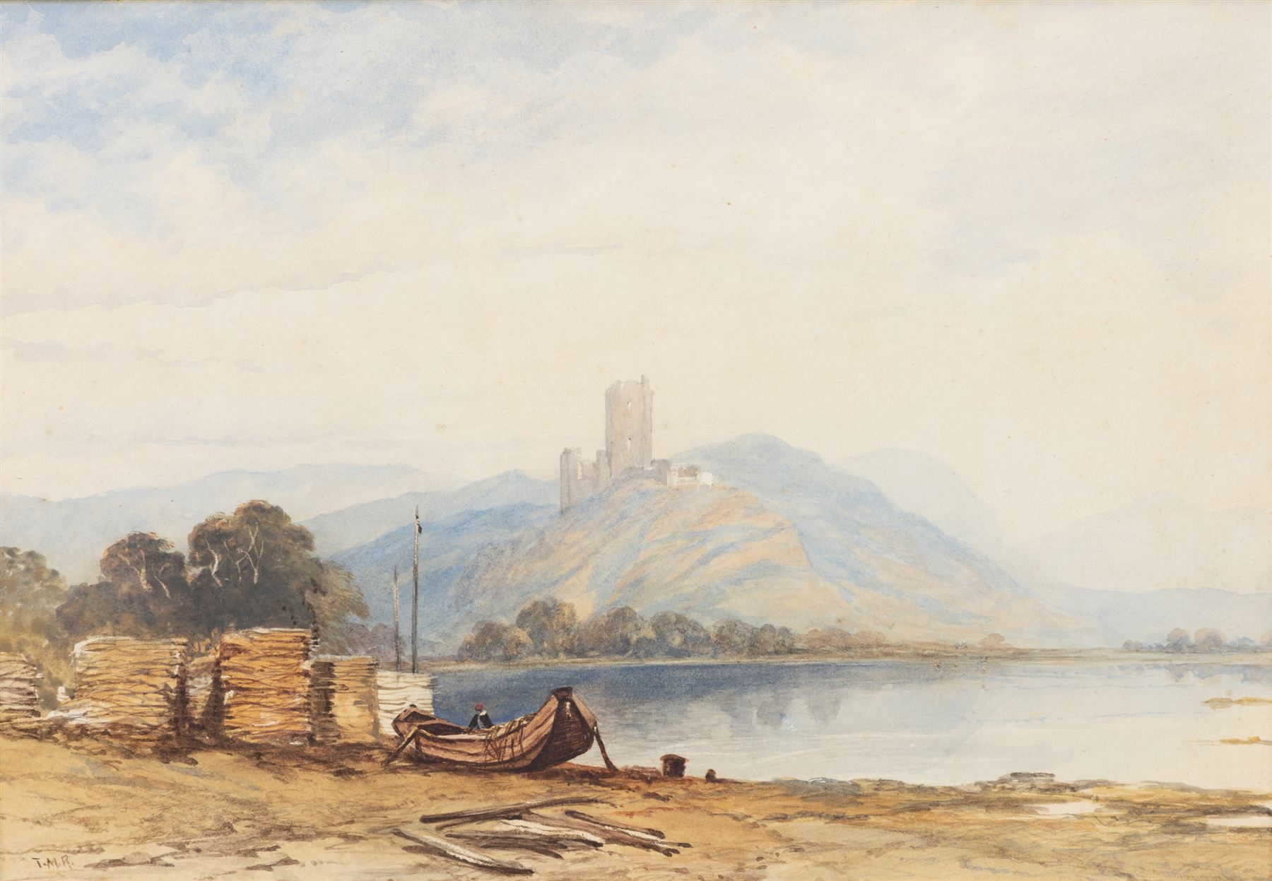 Thomas Miles Richardson Jnr. (British 1813-1890): 'A Castle Ruin', watercolour signed with initials 24cm x 35cm