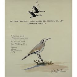 Sir Peter Markham Scott (British 1909-1989): 'A Hoopoe Lark', watercolour on headed notepaper signed titled inscribed and dated 'Jeddah 23rd January 1976', 18cm x 16cm