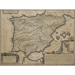 Jan Jansson (Johannes Janssonius) (Dutch 1588-1664): Hispaniae Veteris Descriptio (Iberian Peninsula Spain), 17th century engraved map pub. c.1638, 42cm x 52cm