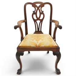 Late 19th century Chippendale style mahogany desk chair, with pierced splat and shaped and...