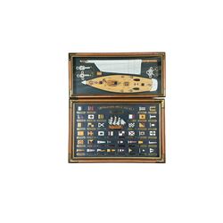 Two yacht models, together with frame International Code of Signals and another framed diorama, largest yacht, H95cm