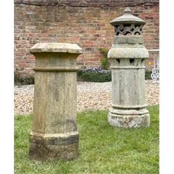 Buff terracotta chimney pot of faceted octagonal outline, with heart motif and cover (H110...