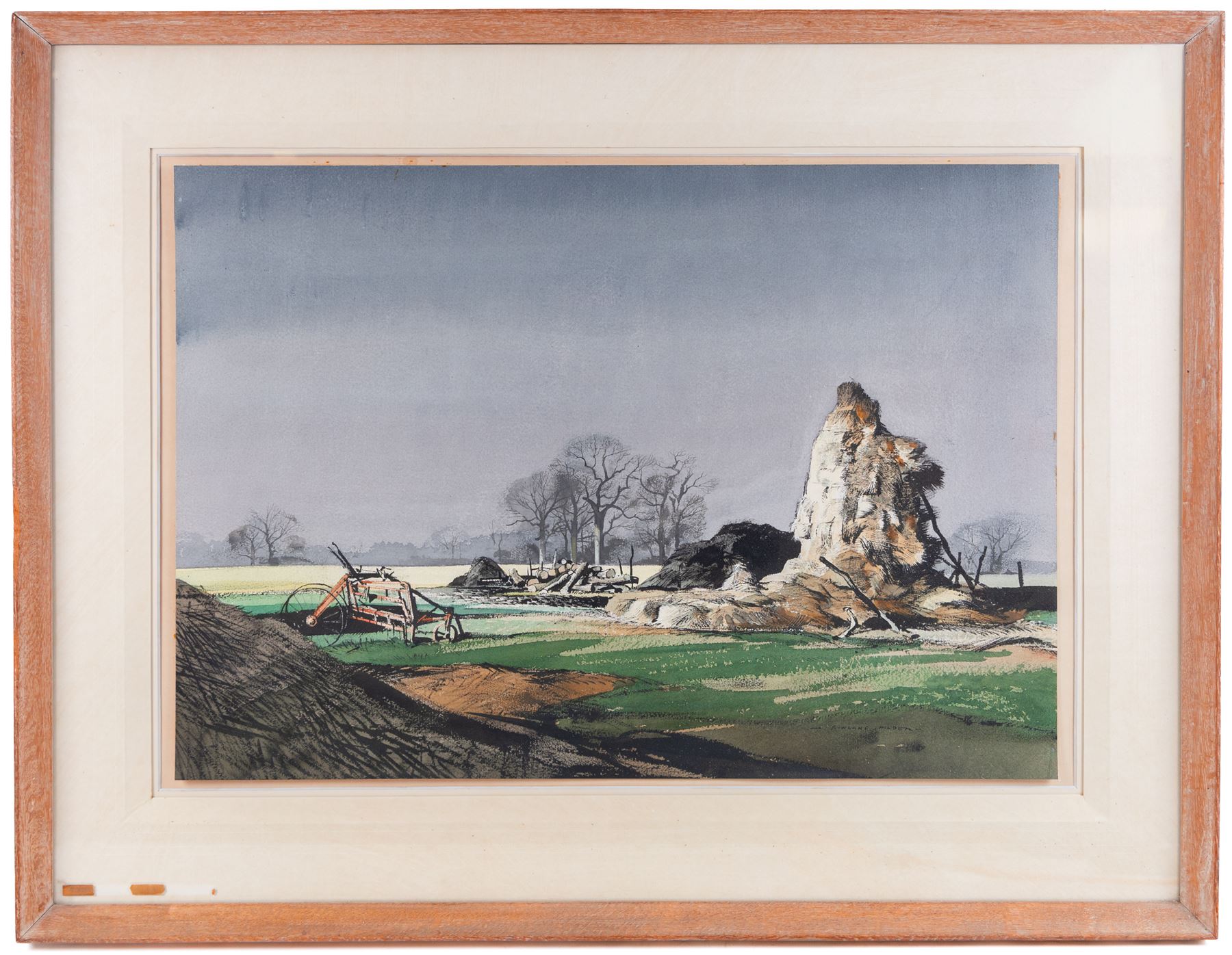 Rowland Frederick Hilder OBE (British 1905-1993): 'Winter Evening', watercolour and ink signed, titled on exhibition label verso, with James Bourlet label, 48cm x 69cm 
Provenance: exh. Royal Institute of Painters in Water Colours, label verso