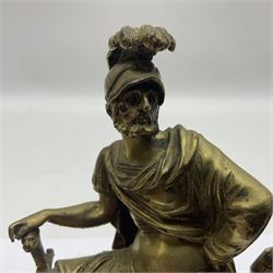 Pair brass grand tour style figures of Minerva and Mars, each on a square base, Minerva H18cm