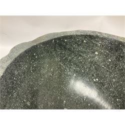 River rock carved stone bowl with polished centre, H16cm, W36cm, L47cm
