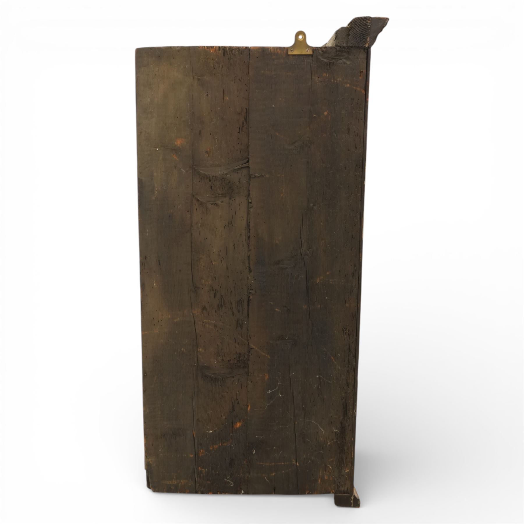 George III oak and mahogany wall hanging cylinder corner cupboard, moulded cavetto cornice over double cupboard enclosing three shelves