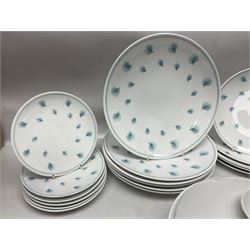 Susie Cooper Whispering Grass pattern dinner wares, to include tureen with cover, six twin handled soup bowls, dinner plates and side plates, etc 
