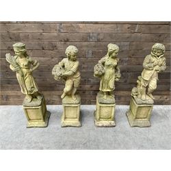 The Four Seasons - set of four cast stone garden figures on plinths