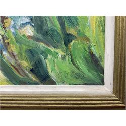 Catherine Tyler (British 1949-): 'Costa Brava', oil on canvas signed and dated '02, 24cm x 32cm 
Provenance: awarded the 2006 Chelsea Art Society Award for a Painting