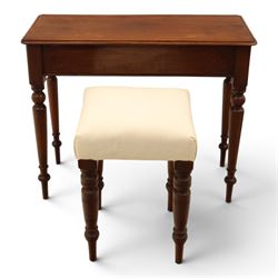 Mahogany living room furniture; mahogany console table and square upholstered mahogany sto...