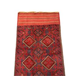 Meshwani red and blue ground runner, overall geometric design decorated with repeating lozenges 