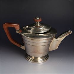 Mid 20th century silver teapot, of circular form with Bakelite type finial and handle, wit...