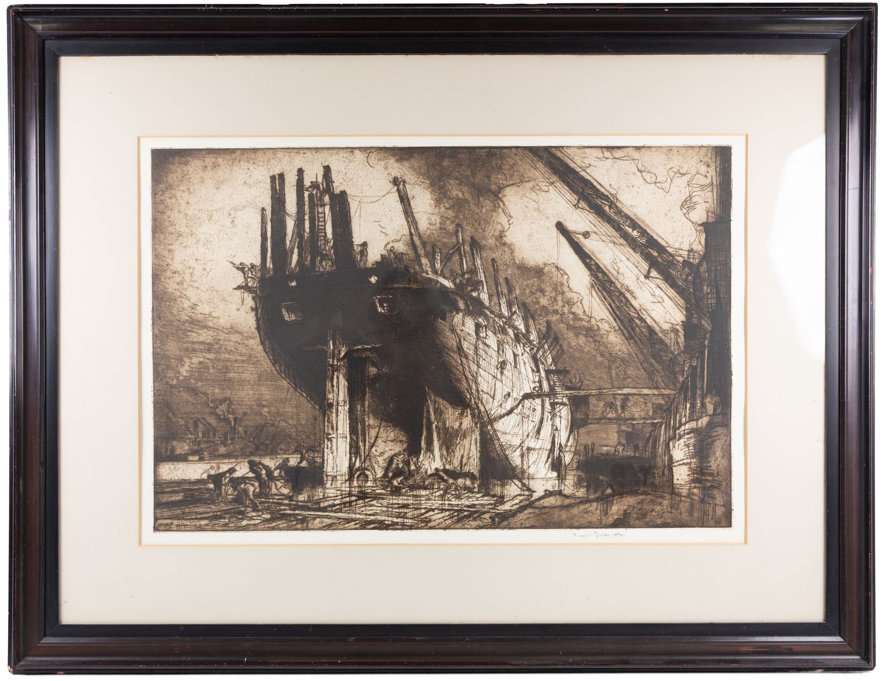 Sir Frank Brangwyn RA (British 1867-1956): 'Breaking up of the Duncan' (Gaunt 193), etching pub. 1911 signed in pencil, 54cm x 81cm 