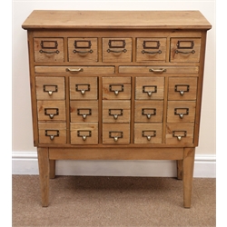 Haberdashery style chest, twenty drawers and two slides, square tapering supports, W74cm, H84cm, D32cm  