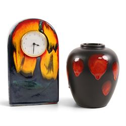 Poole Pottery Galaxy pattern vase, together with a Poole Pottery clock H22cm 