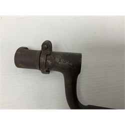 Early 19th century British Brown Bess musket rifle socket bayonet with zigzag fitting stamped D71 and triangular blade stamped 270 L55cm overall; and two other 19th century socket bayonets; no scabbards (3)