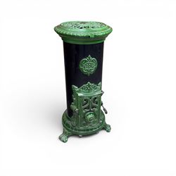 French Godin cast iron enamel stove, circular form, finished in green and black paint