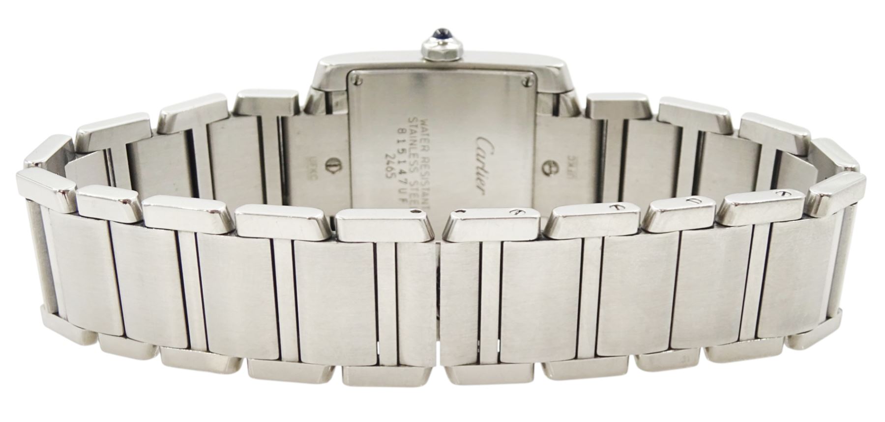 Cartier Tank Francaise mid size stainless steel quartz wristwatch, Ref. 2465, silvered dial with date aperture, on original stainless steel bracelet, with fold-over clasp, boxed with purchase receipt dated 2013