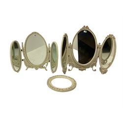 Large collection of mirrors, mostly cream and gilt examples, including two triple dressing table mirrors