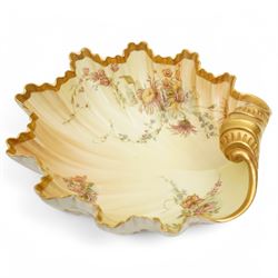 Bohemian glass bowl with blue decoration, together with a Royal Worcester blush ivory shell form bowl, marked to base, glass bowl D31cm (2)