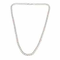 9ct white gold flattened curb link chain necklace, stamped 375