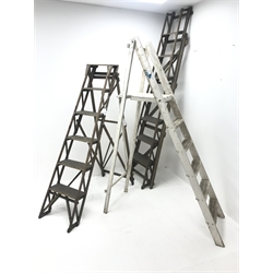 Three folding vintage wooden step ladders (L230cm max)