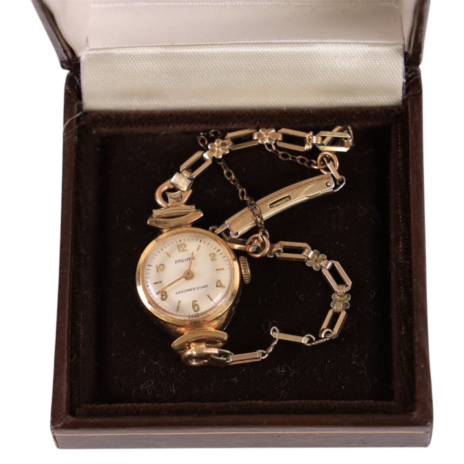 Silver curb link chain, silver Baltic amber ring and a gold plated Premer ladies wristwatch