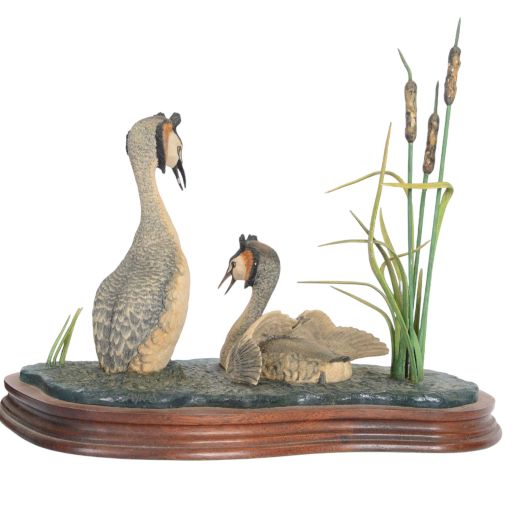 Four Border Fine Arts bird figures, comprising Patience, Courting Grebes, Barn Owl RB15and Golden Eagle RB40, all on wooden plinths, tallest H24cm