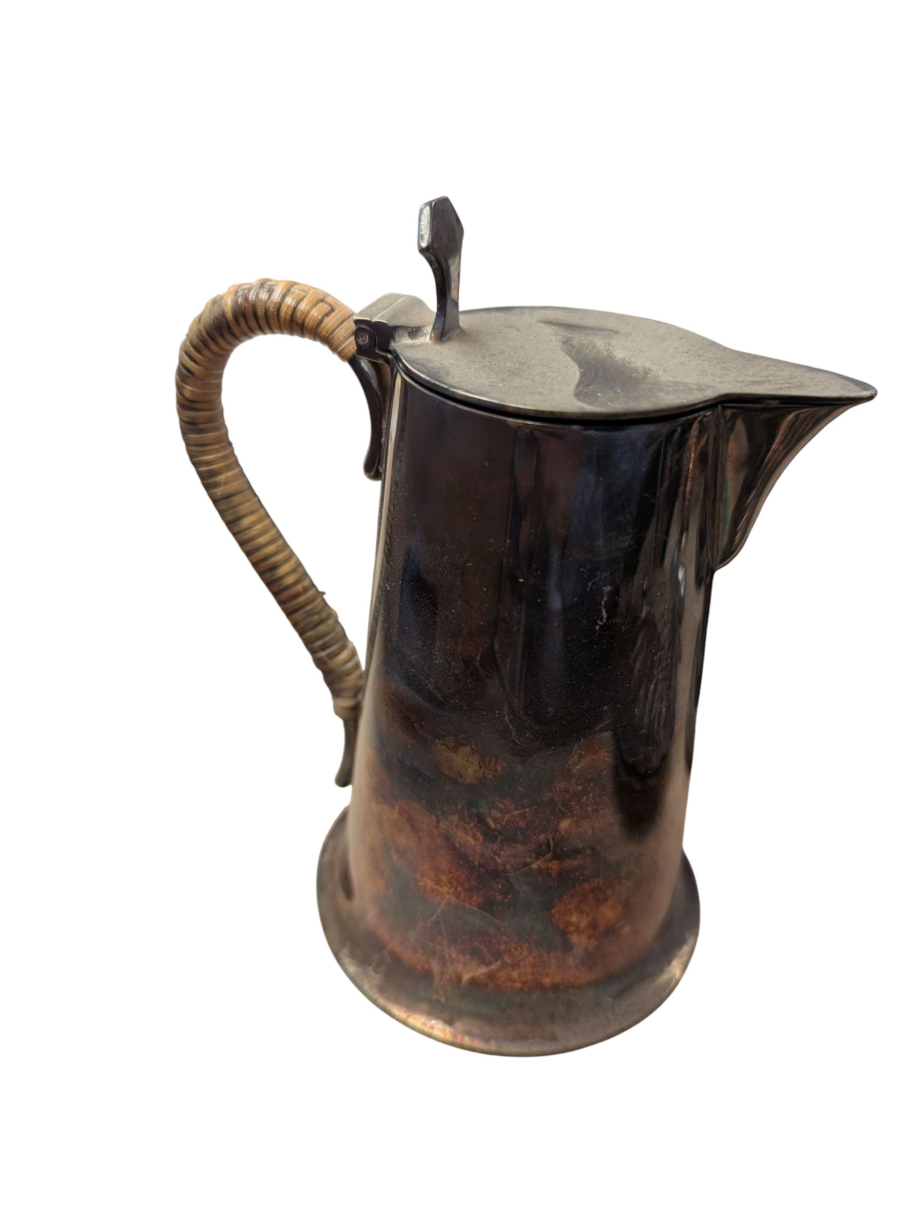 Collection of silver plate, including shell butter dish,  cafetiere, wicker handled coffee pot, etc