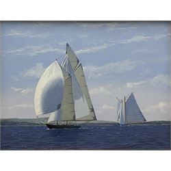 James Miller (British 1962-): Big Class Yachts 'Mariette and Eleonora - The Westward Cup 2010', oil on canvas signed, titled verso 33cm x 43cm 