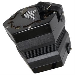 Jackie concertina, with six fold bellows and 33 buttons in a fabric case.  With an adjustable Boston music stand and tutorial.