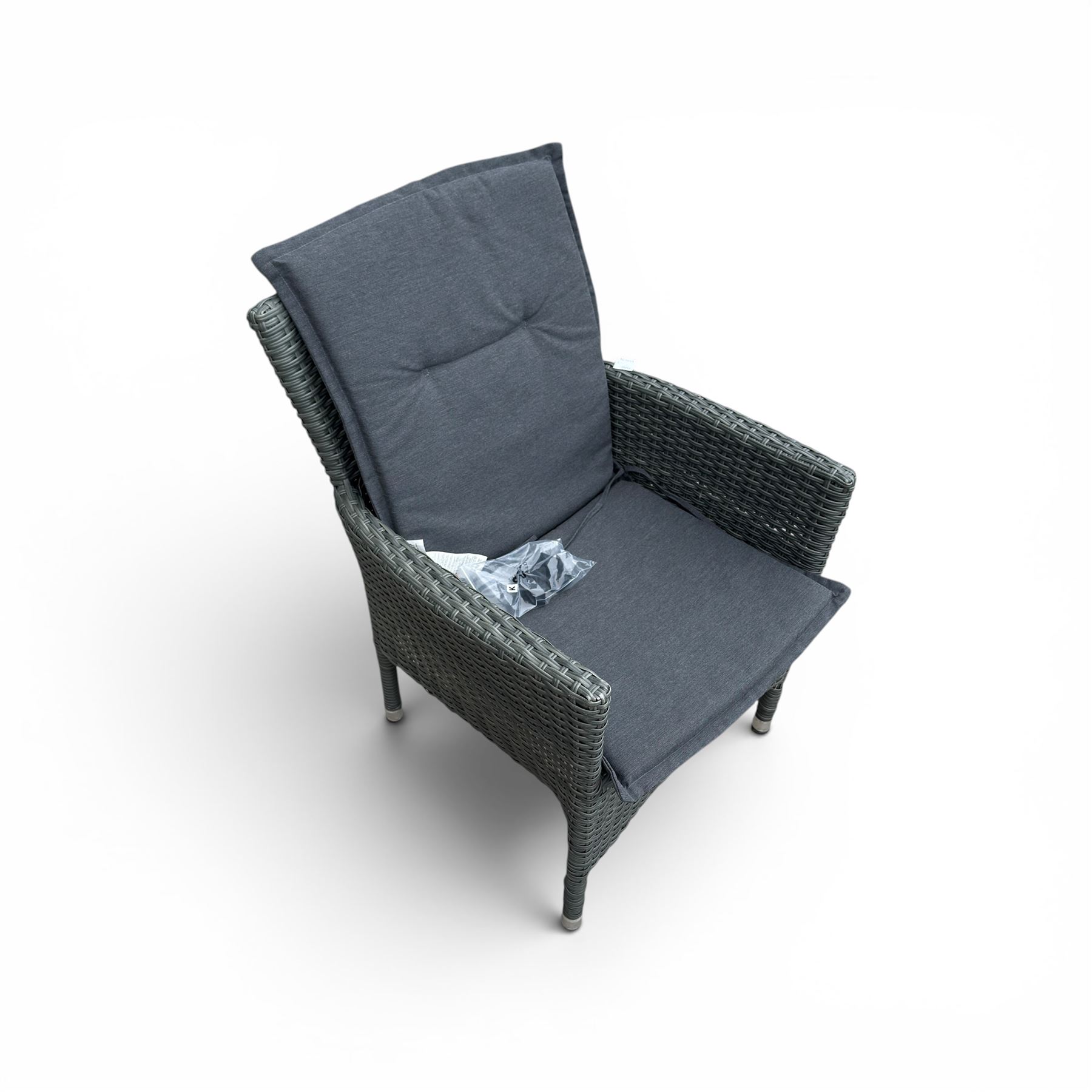 Jutlandia - Rattan garden furniture set with cushions, corner sofa, rectangular glass top table, side table, and two armchairs