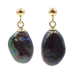 Pair of 9ct gold grey pearl pendant stud earrings 