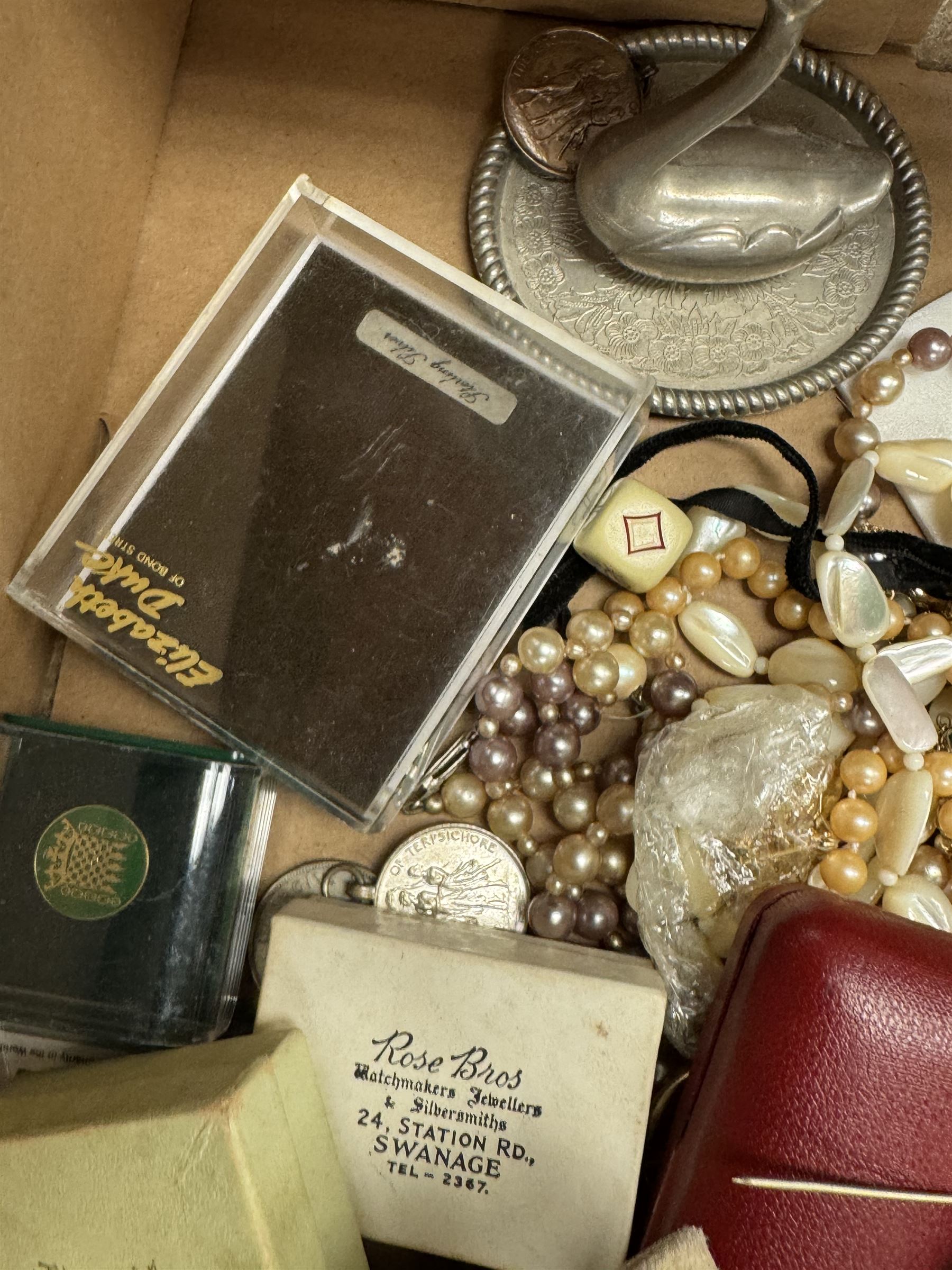 Silver jewellery, including cameo brooch, four silver fobs and a collection of costume jewellery