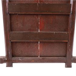 19th Century oak hymn board surmounted by carved cross pediment, H105cm