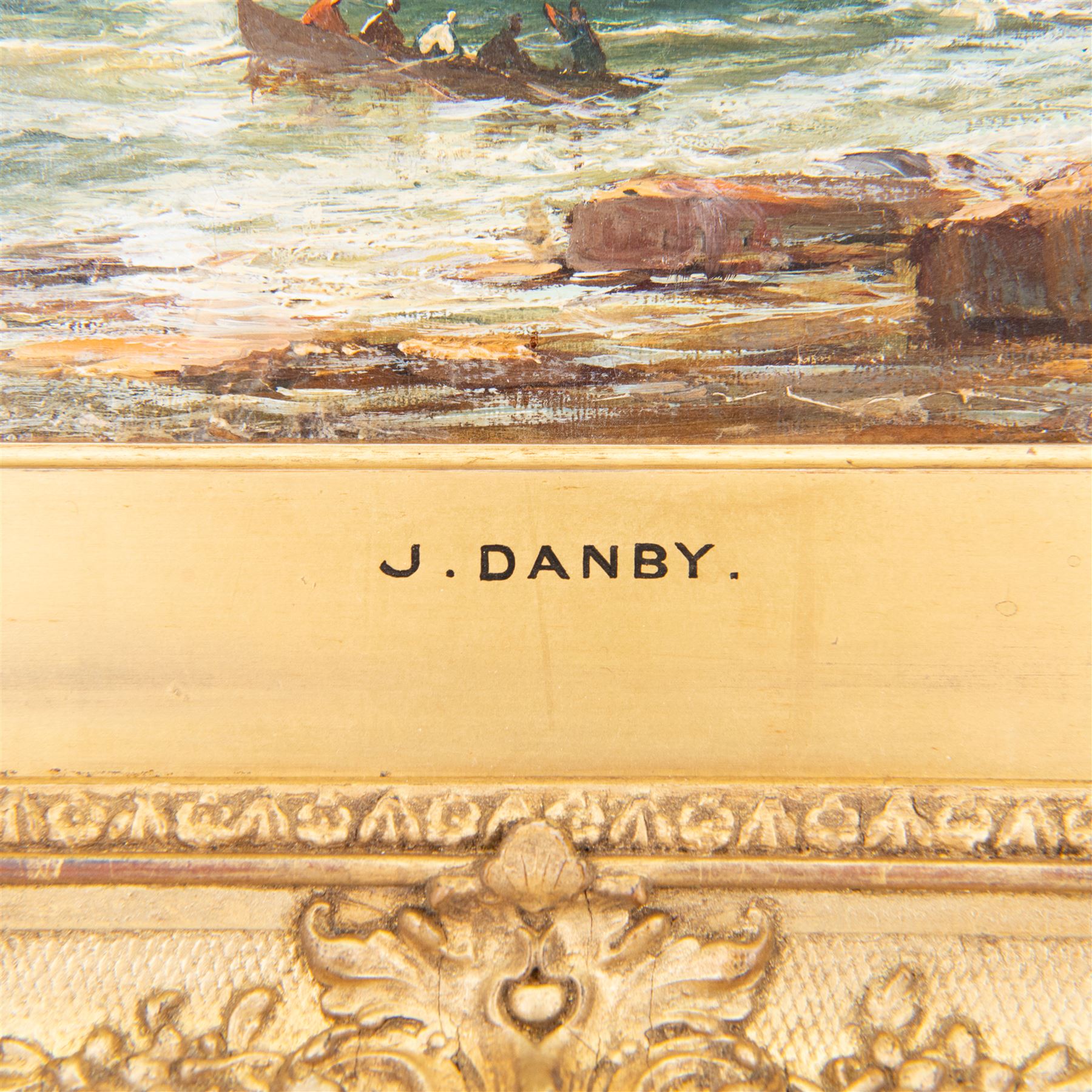 James Francis Danby (Irish 1793-1861): Tynemouth Priory and Castle - a View from the Shore, oil on canvas attributed on the mount, 17cm x 27cm 