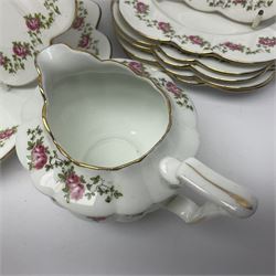Shelley Late Foley part tea service, pattern number 10137, decorated with roses, comprising eleven teacups and twelve saucers, milk jug, sugar bowl, twelve side plates and two sandwich plates (39)